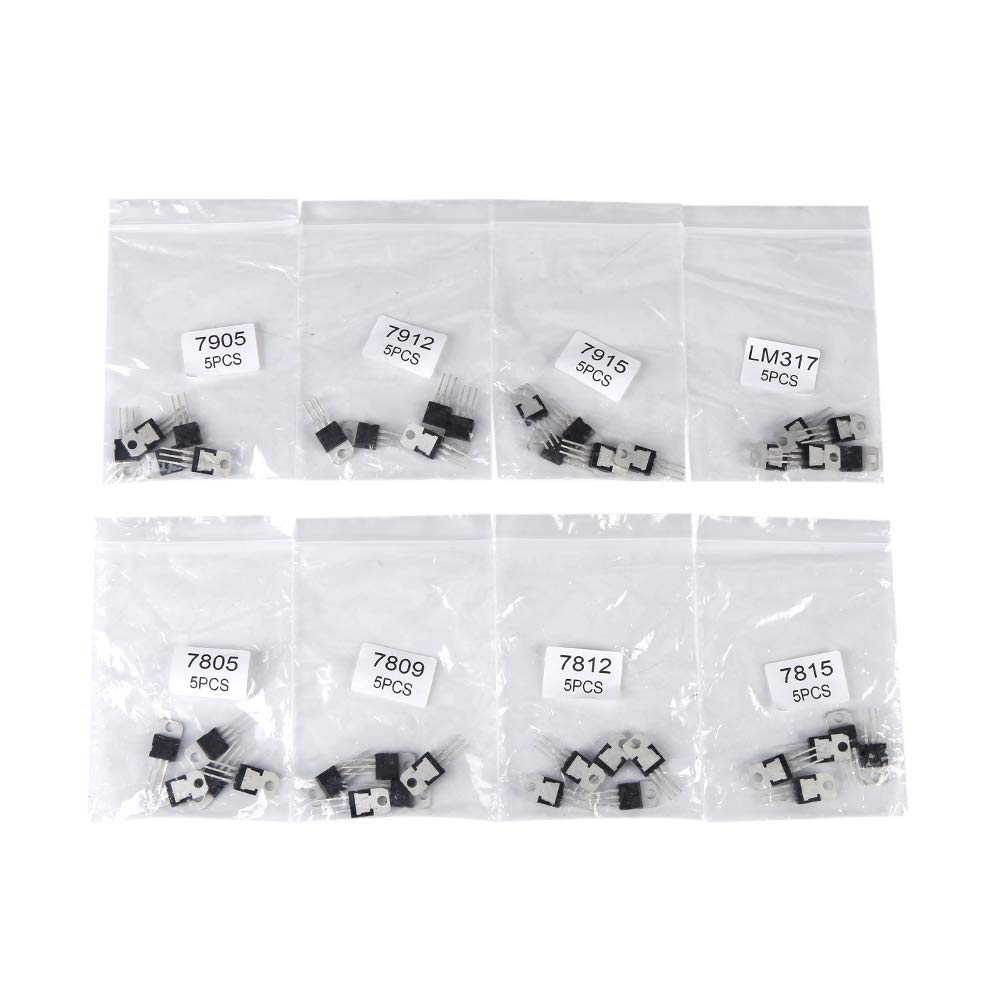 Jectse 40pcs Transistor Assortment Kit,Signal Broadband Amplification Transistor,8 types JFET 7805 7809 7812 7815 7905 7912 7915 LM317 Transistor