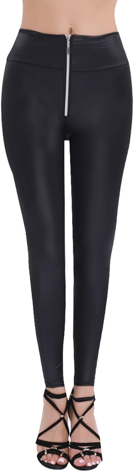 Amazon フィーショー Feeshow フェイクレザーレギンス パンツ 9分丈 革パン ローライズウェスト 美脚 タイト 細身 ジッパー付き S ブラック レギンス スパッツ 通販