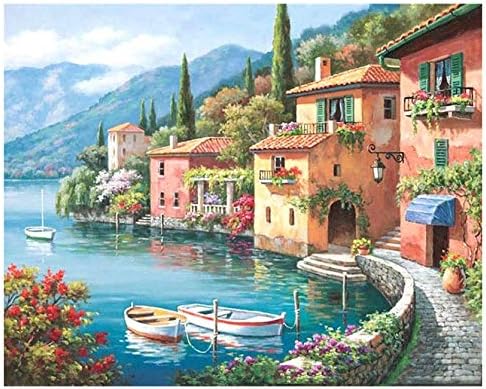 Panzisun DIY Oil Painting Paint by Numbers Kits with Brushes Acrylics Painting Kits on Canvas Landscape for Adults Kids Beginner (Landscape)