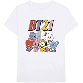 BT21 BTS Kpop Unisex Cotton Crew Neck Short Sleeves Tee Shirt (Colourful Squad White, X-Large)