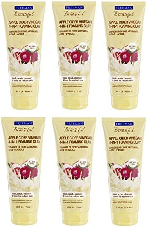 Freeman Feeling Beautiful Apple Cider Vinegar 4-in-1 Foaming Clay Mask and Scrub, 6-Ounce (6 Pack)