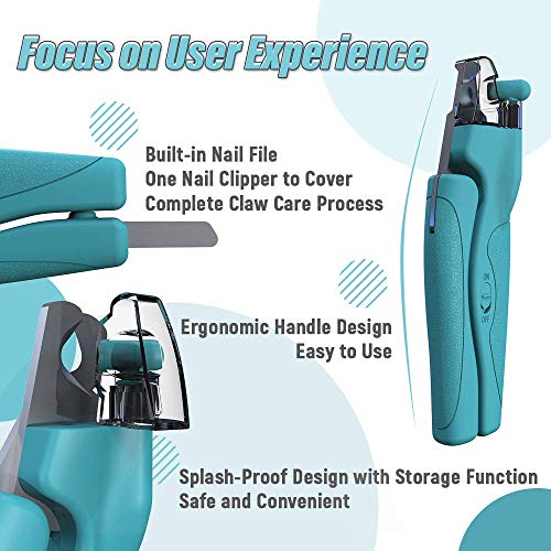 Dog Nail Clipper with Rechargeable LED Light to Avoid Over-Cutting Nails & Built-in Nail File/Razor Sharp Blades/Sturdy Non Slip Handles for Professional Grooming at Home
