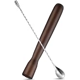 Patelai Wooden Cocktail Muddler and Stainless Steel Bar Spoon, Brown | 12 Inch Spiral Mixing Spoon, Wooden Muddler for Crushing Mint and Sugar, Ideal for Making Mojitos, Lemonade, Cocktails