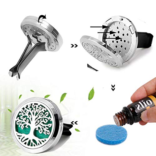 JOJOY LUX 2pcs 30mm Air Fresheners, Aromatherapy Essential Oil Diffuser, Stainless Steel Locket with Magnetic Cover & Vent Clip+10 Felt Pads, for Car Fan Computer and Others to Clip on