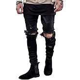 HUNGSON Men's Ripped Skinny Jeans Stretchy Slim Fit Jeans Pants for Men