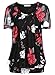 BAISHENGGT Women's Short Sleeve Pleated Front Mesh Blouse Medium Black Floral