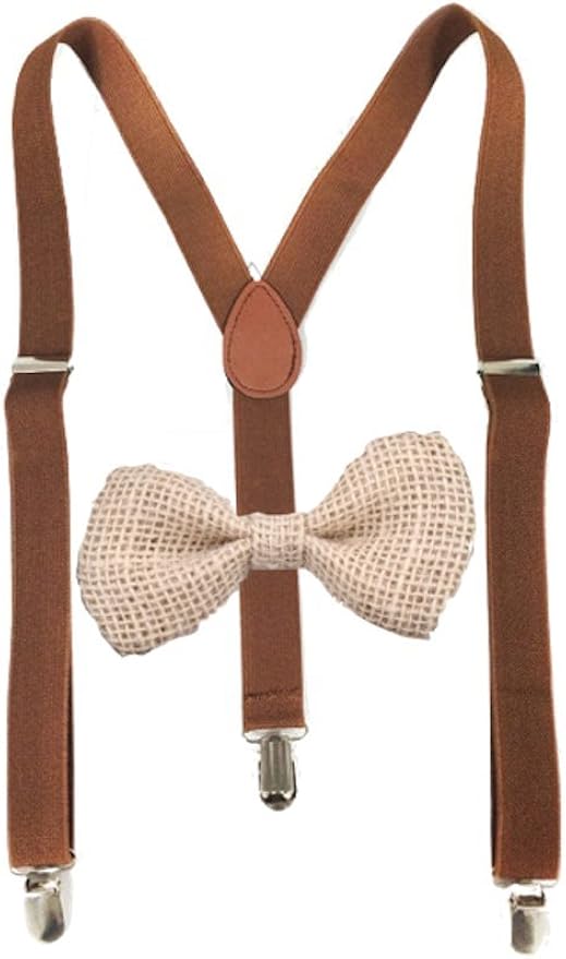 Brown Suspender and Hemp Bow ties Set Combo Mens Clothing