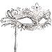 Coxeer Masquerade Mask on Stick Halloween Mask Metal Laser Cut Venetian Mask