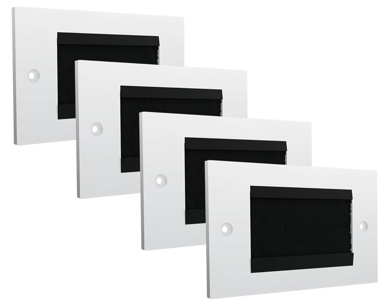 rhinocables Double Gang White Faceplate Brush Plate with Black or White Brushes for Wall-Mounted Installation Tidy Cable Pass Through Insert for Wires and Cable Access (4, Black)
