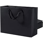 Katfort Large Black Gift Bags 12pcs, 16''×6''×12'' Black Gift Bag Large Size with Ribbon Handles Reusable Heavy Duty Kraft Paper Bags Bulk for Shopping, Wedding, Party, Gift, Retail