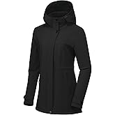 BANTREK Women's Softshell Jacket Lightweight Waterproof Windbreaker Hooded Fleece Lined Insulated Coat for Outdoor Travel