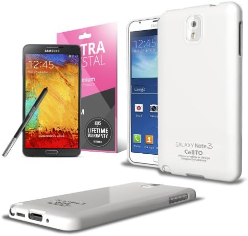 Premium Samsung Galaxy Note 3 Slim Fit Flexible Pearl Shimmer TPU Case Cover &amp; Free HD Screen Protector (White)