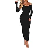 SheKiss Women's Off Shoulder Long Sleeves Bodycon Sweater Dress Sexy Knit Slim Cardigans