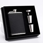 Hip Flask for Liquor Black Leather Flask 8 Oz 18/8 Stainless Steel Soft Touch Leather Wrap Flask Gift Set with 2 Cups & Funnel 100% Leak Proof Whiskey & Rum & Vodka Flasks for Men Women