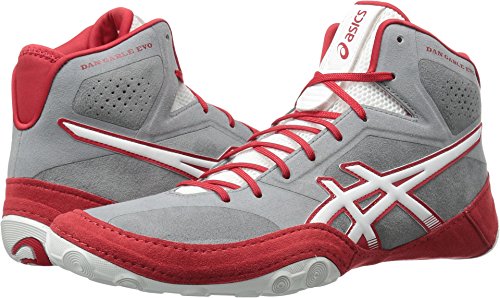 ASICS Men's Dan Gable Evo Wrestling Shoe, Aluminum/White/Classic Red, 7.5 Medium US
