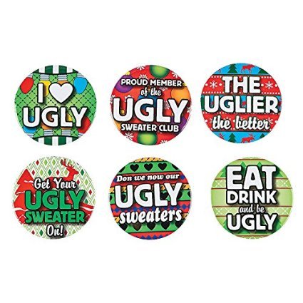 Ugly Sweater Buttons - Christmas Party Favor - Contest Awards - 24 pc