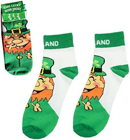 Laughing Leprechaun St. Patrick's Day Socks with Ireland Text and Green Heels, White Colour
