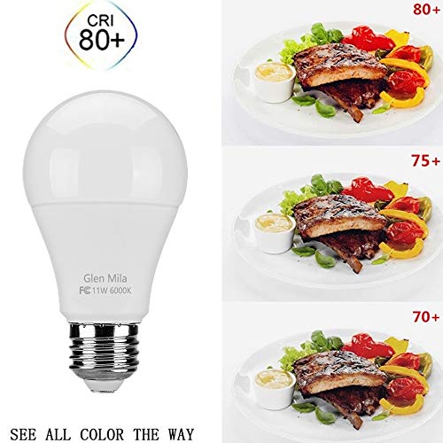 Glen Mila 100W Equivalent LED Light Bulbs, A19 Type (11W) 6000K Daylight Bulbs E26 Medium (Edison) Screw Base 1100 Lumen General Purpose for Home Lighting, Non- Dimmable (4 Pack) - Thumbnail 3