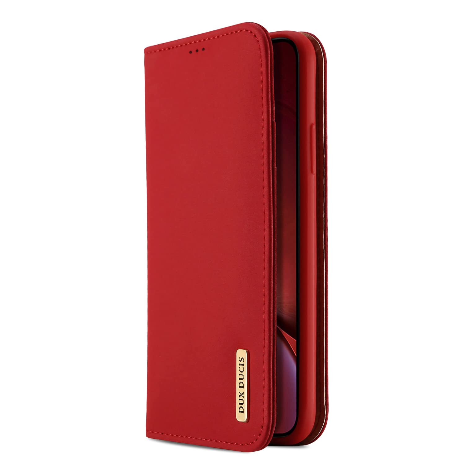 Radoo iPhone XR Genuine Leather Case, Genuine Leather Ultra Slim Style Flip Folio Wallet Cover with Kickstand & Magnetic Closure Shockproof Durable Case For Apple iPhone XR 6.1 Inch (Red)