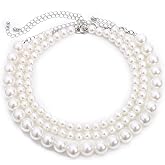 Elegant Pearl Rhinestone Knot Choker Necklace for Women Layered Pearl Necklace Wedding Party Jewelry