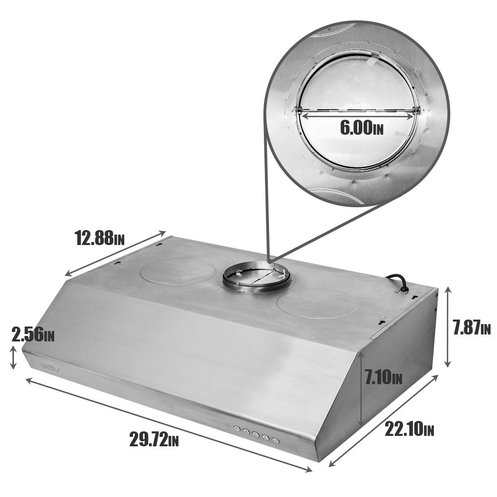 Galleon BV Range Hood 30 Inch 860 CFM Under Stainless Steel
