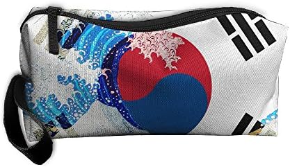 South Korea Flag And Wave Off Kanagawa Pencil Case Holder Zipper Pencil Bag Makeup Bag Cosmetic Bag Coin Purse Pouch Travel Toiletry Bag Multi-Purpose Bag 7.9 X 2.4 X 3.5