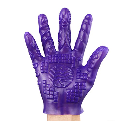 Male Female Massage Tool Soft Flirting Massage Glove Men Ribbed Teasing Gloves (B-Purple)