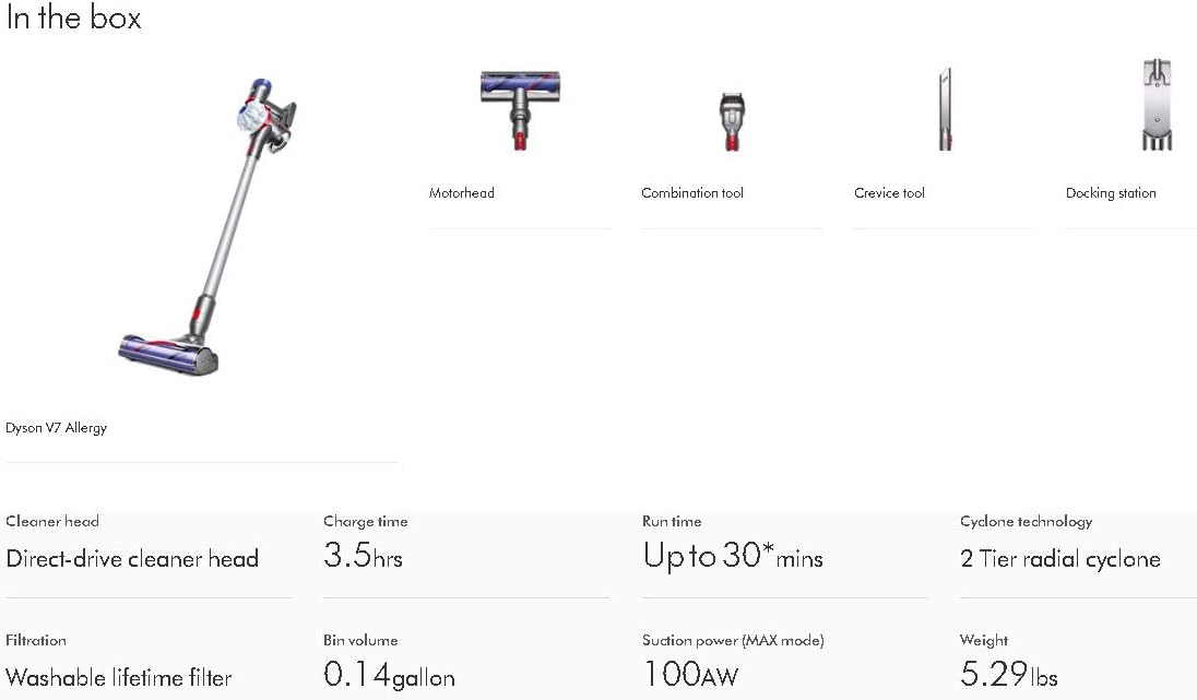 Dyson V7 Allergy HEPA Cord-Free Stick Vacuum Cleaner, White -