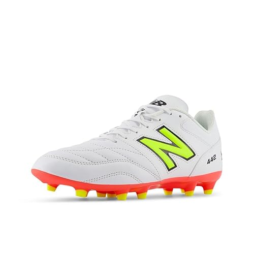 New Balance Men's 442 Team FG V2 Soccer Shoe, White/Energy Red/Hi-Lite, 8