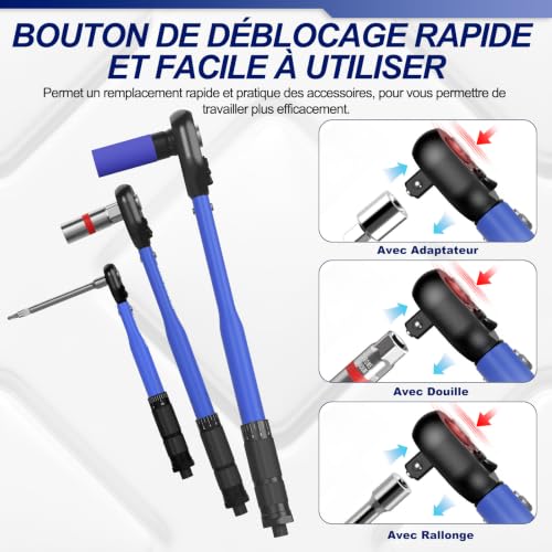 GoYwato 35-pièces Clés Dynamométriques, 1/2" 3/8" 1/4" Jeu de Clé Dynamométrique avec 3-230 N·m et Précision ±3%, Double éChelle, 45 Dents, 32 Accessoires CR-V, pour Voitures Vélo Moto Camion