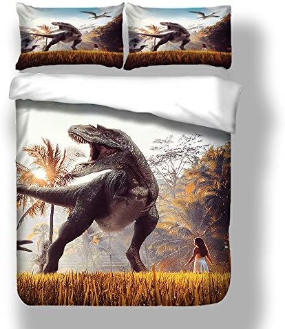 Helehome 3D Dinosaur Bedding Set for Teen Boys, Duvet Cover Set,2pcs 1 Duvet Cover 2 Pillowcases(no Comforter Inside), King Size