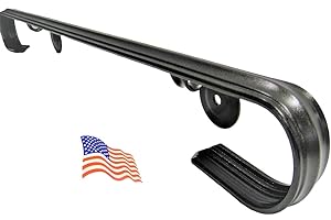 K KENOSHA IRON Kenosha Iron 4 Ft Wrought Iron Handrail Railing, Wall Mounted 3-4 Steps Metal Handrails for Outdoor-Indoor Stairs, Made in America, Interior- Exterior Installation Hardware Black Metallic