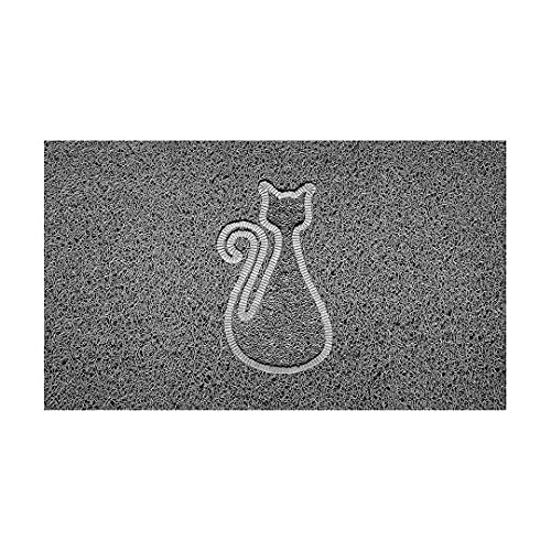 Nicoman Embossed Spaghetti Door Mat Dirt-Trapper Jet-Washable Doormat 70x43cm (Grey, CAT Shape) - Use Indoor or Sheltered Outdoor