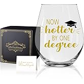 Perfectinsoy Now Hotter By One Degree Wine Glass with Gift Box, Graduation Gifts for Him, Her, College Graduates, High School Graduates, Sisters, Friends, College Grad, Masters Degree, Grad Gift