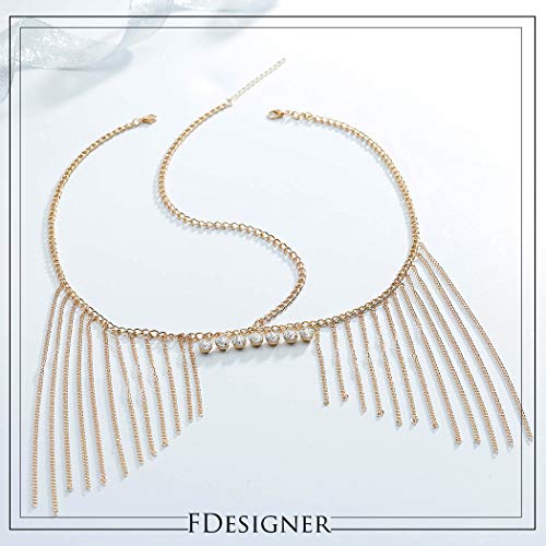 Fdesigner Boho Tassel Head Chain Gypsy Crystal Hair Accessories Halloween Hair Jewelry Festival Hair Jewelry Wedding Head Piece Bridal Headdress for Women (Gold)