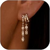 Dangle Earrings For Women, Dainty Gold Drop Statement Earrings 14K Gold Plated Long Huggie Earrings for Women Trendy Hypoallergenic Dangly Earrings Small Triple Hoops Earrings Fashion Jewelry