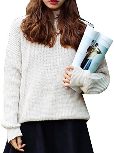 tescous Womens Fashion Turtleneck Long Sleeve Elastic Casual Knit Sweater Apricot OS