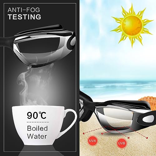 Hurdilen Swim Goggles Swimming Goggles No Leaking Flexible|UV Protection|Anti Fog with Nose Clip, Earplugs and Case, Black