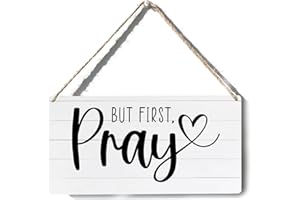 XIOLCXDR Bible Verse Sign Decor But First Pray Christian Wooden Sign Plaque Wall Hanging Posters Artwork 12”X6” Rustic Home Office Decoration