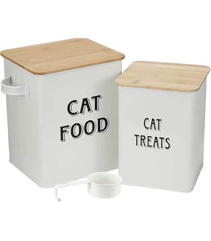 thumbnail image 2 of Pethiy Cat Food & Treat Storage Containers Set - Vintage White Steel Canisters With Scoop & Lids 2 of 9