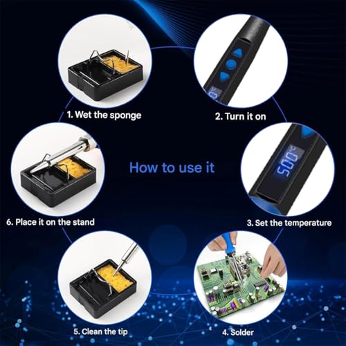 MIKUER Soldering Iron Kit,80W LED Digital Soldering Iron,Portable Soldering Tool Set,Includes 5 Soldering Tips,Solder,Desoldering Pump,Stand,Sponge,Suitable for Welding Circuit Board,Electrical Repair
