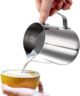 Milchkännchen, Dailyart Milchkännchen aus Edelstahl Milk Pitcher 350ml/12oz Milchkanne Milchschaumkännchen Milch Aufschäumen für Cappuccino und Latte Art, Silber