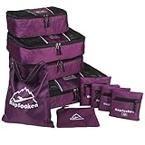 Hopsooken Packing Cubes Sets Travel Luggage Organizers 4 Cubes 6 Laundry Pouches (10 pcs, Purple)