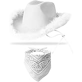 YBHOMINE Cowboy Hat with Bandana - Feather Boa Cowgirl Hat for Women & Men,Bachelorette Party Halloween Dress-Up…