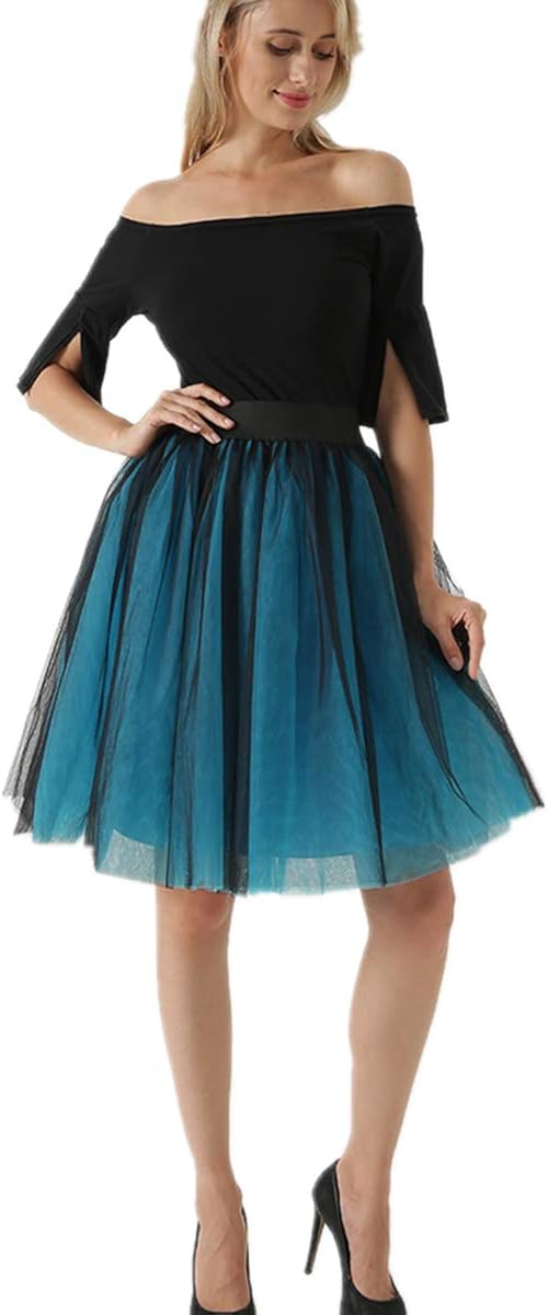 Women's Summer Fairy Knee Length Tulle Skirt Pleated Wedding Bridesmaid Sister Tutu Costume