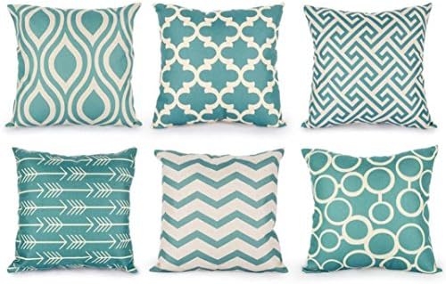 Pillow Cases 6 PC / Set Home Decorative Pillowslip Cotton Linen Sofa Cushion Throw Blue Pillow Sham (BLUE, S)