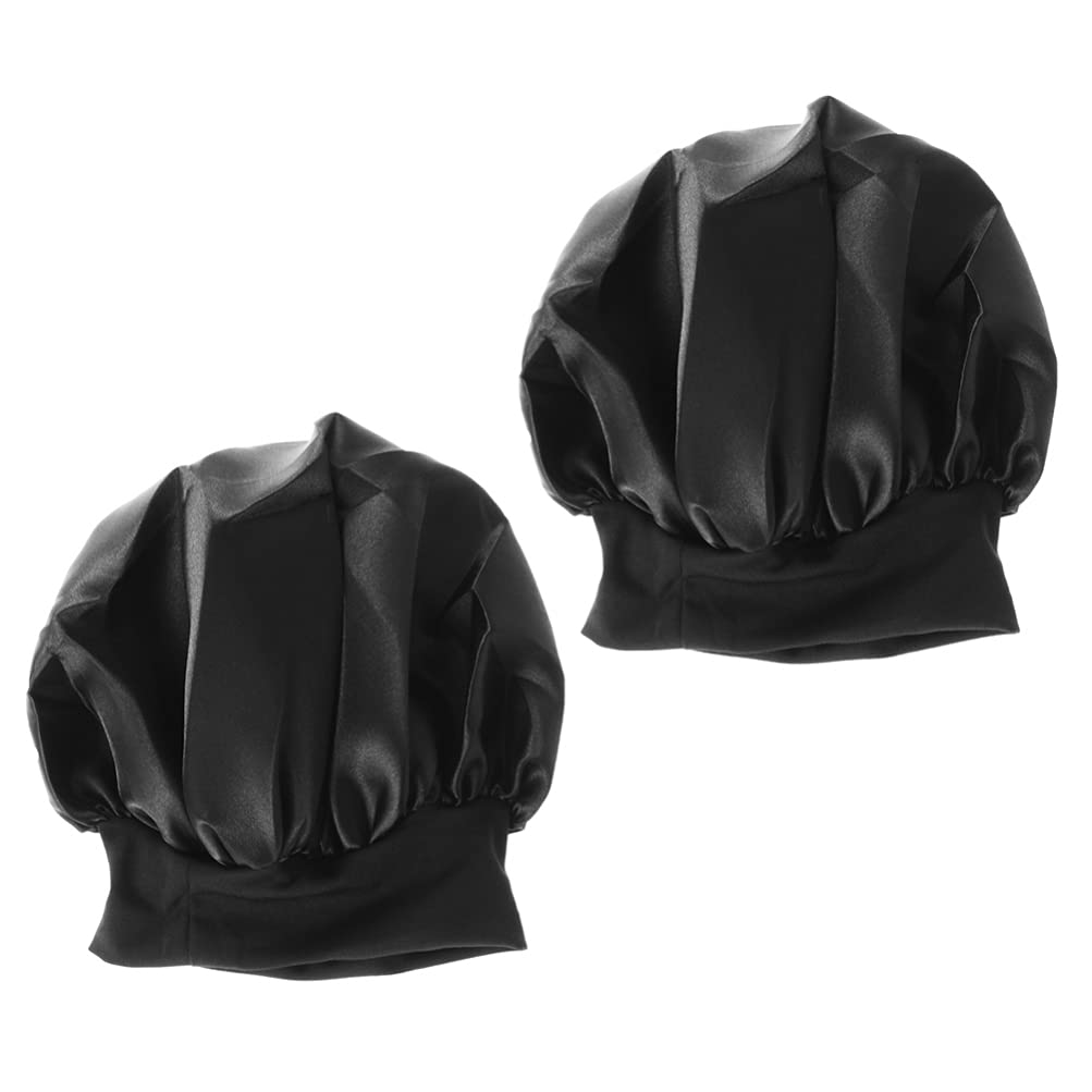 Lurrose 2pcs Satin Sleep Cap hat Long Hair Bonnet Night Hair Bonnet hat for Women Girls (Black)