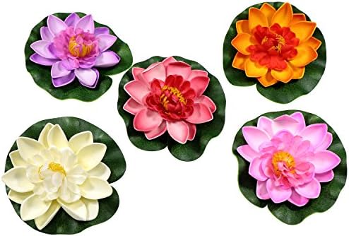 Artificial Flowers Lotus Waterproof Floating Lotus Flower for Wedding Aquariums Decoration Assorted Color Pack of 10