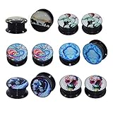 Longbeauty 4/6 Pairs Mixed Patterns Punk Acrylic Screw Tunnel Stretcher Ear Stretcher Kit Piercing Earring IN 2 Style