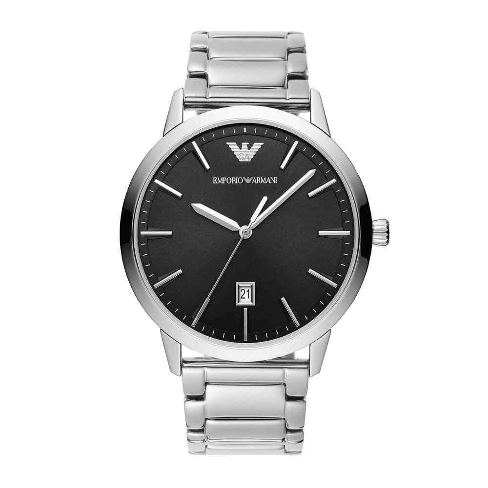 Emporio Armani Watch for Men, Three Hand Date Movement, 43 mm Silver Stainless Steel Case with a Stainless Steel Strap, AR11310